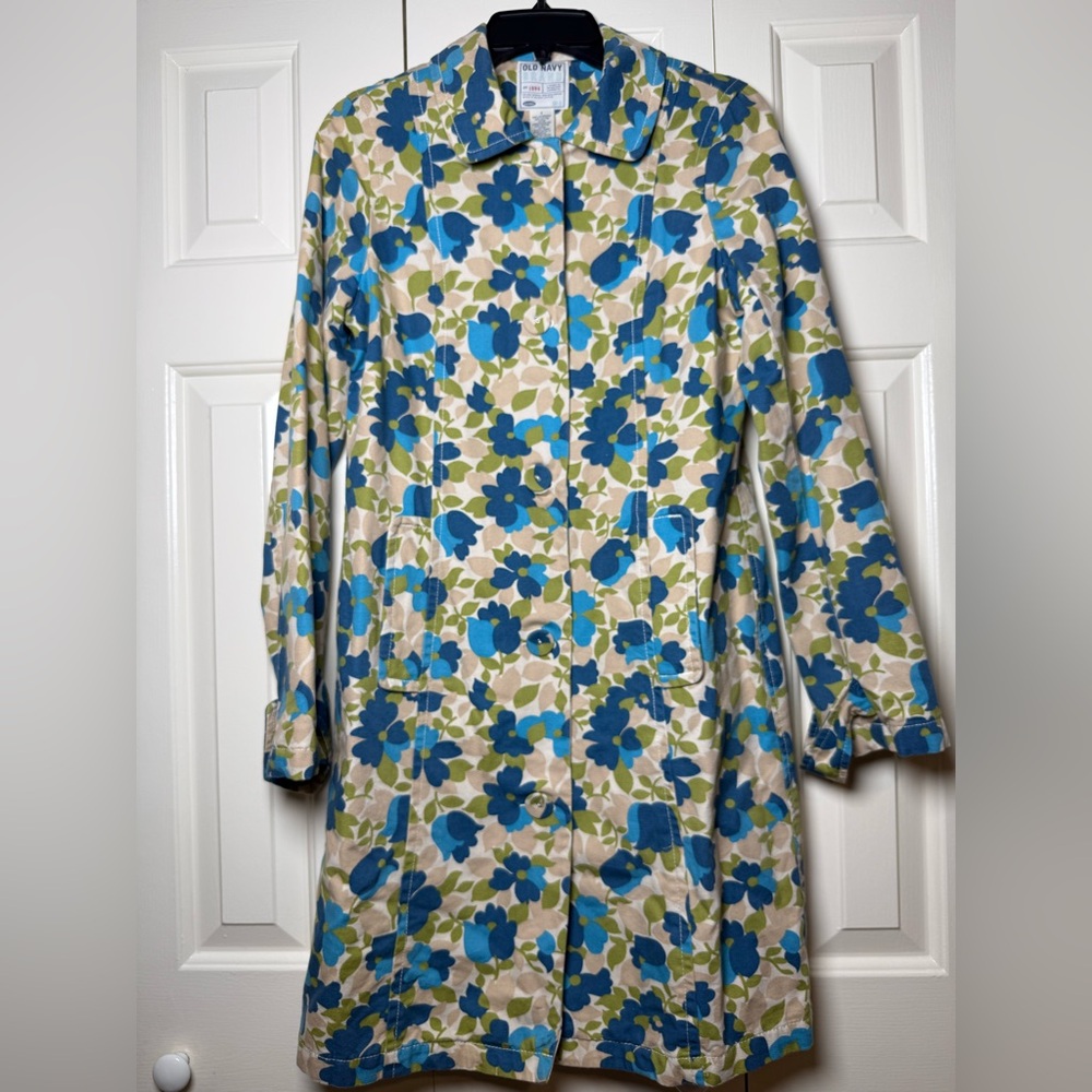 Vintage Old Navy Floral Cotton Long Sleeve Single Breasted Long Jacket